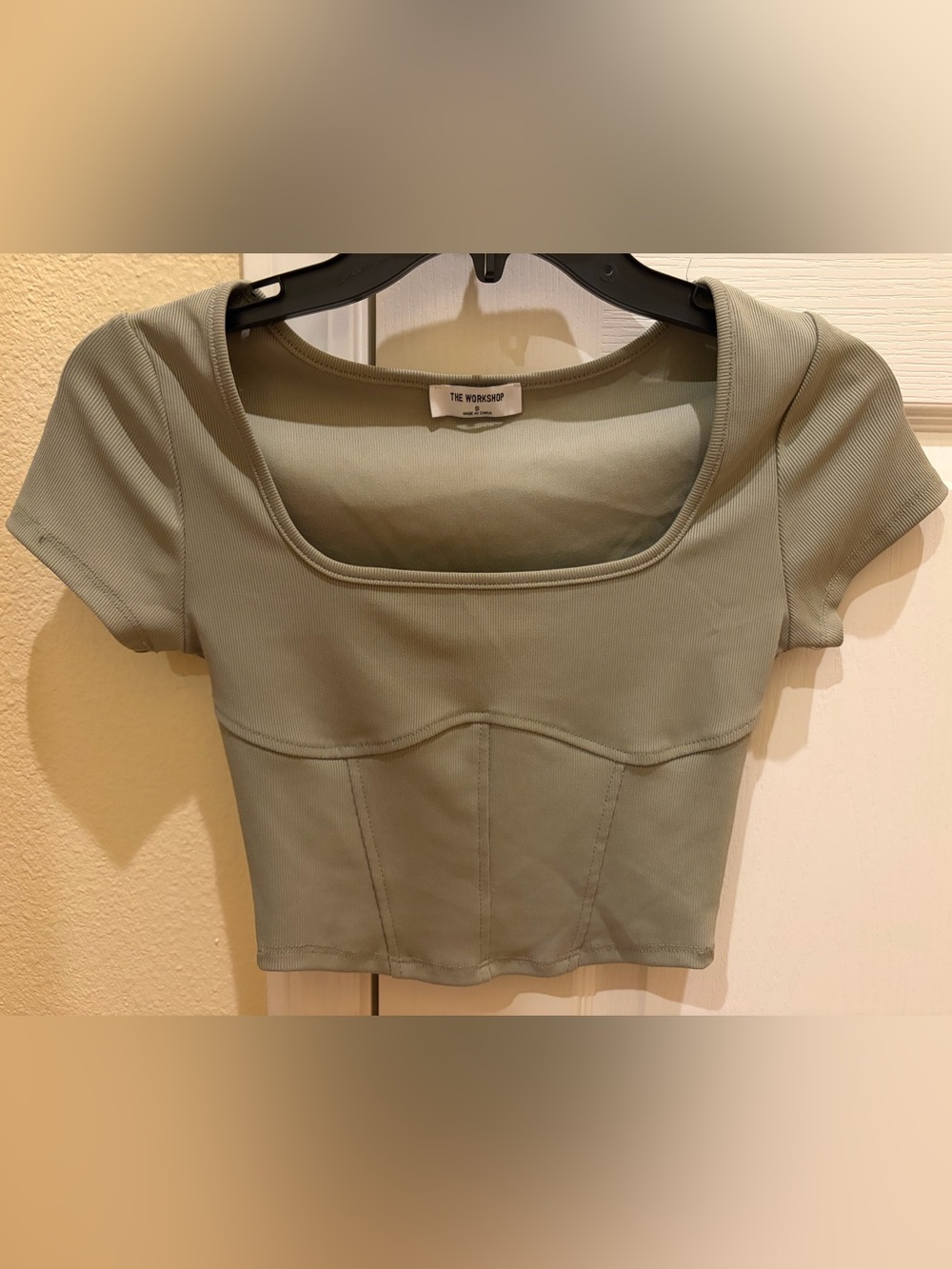 The Workshop Olive Green Square Neck Crop Top